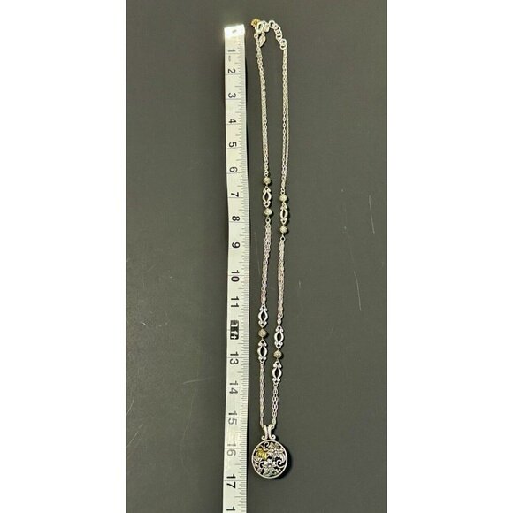 Brighton Floral Trellis Bee Flower Long Necklace 17” Silver Tone Statement Chain - Picture 7 of 12